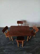 Vintage Lundby Dolls House Early Kitchen Table & Chairs 16th Scale