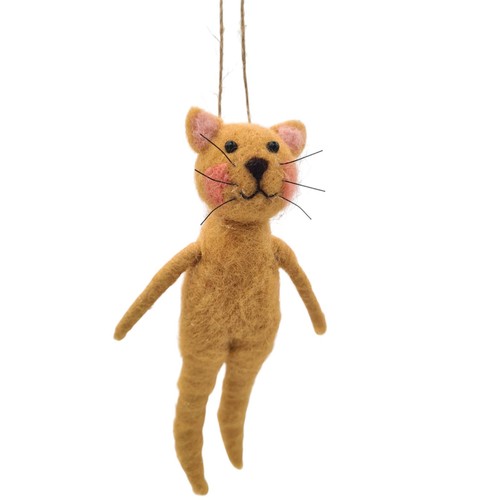 White wool felt cat 12cm - wool,