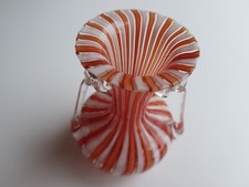 Murano Italy Art Glass Latticino Vase 8cm hand blown vintage Venetian studio red