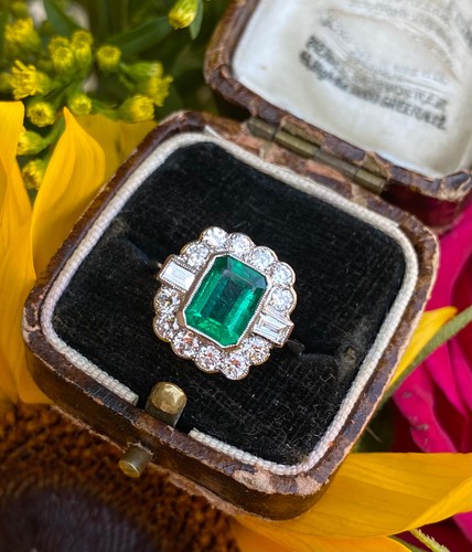 Emerald and diamond cluster - emerald,