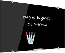 Magnetic Glass Board Black - 90 x 60 cm Dry Wipe Writing Memo Notice Whiteboard