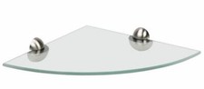 CSR 250mm Wall Mounted Glass Corner Shelf w/ Chrome Brackets Fixings HOLDS  12KG