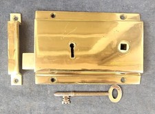 Used Brass Rim Lock & Latch with Keep, Key - 2 available