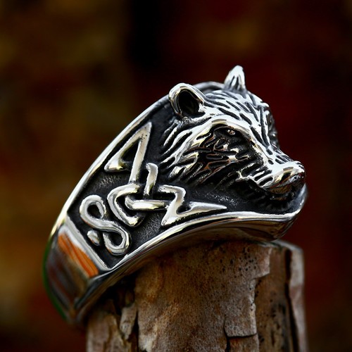 Viking wolf head ring 316l - viking,