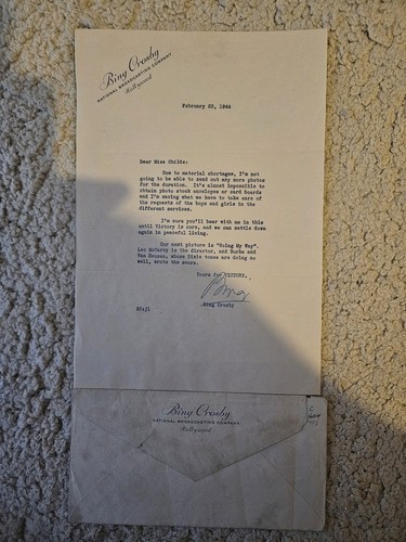 Bing crosby signed letter 1944 - crosby,