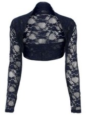 Ladies Womens Cropped Lace Long Sleeve Shrug Bolero Lace Jacket Cardigan Top