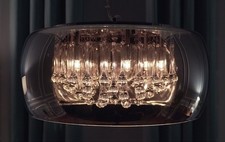 ET2 Stunning Chrome/Smoked Glass With Crystal Droplet Ceiling  Pendant Light