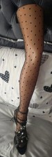 Polka Dot 10 Denier Stockings Black Very Sheer Meduim Worn
