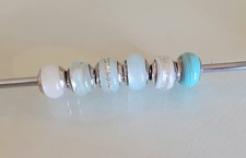 Set of 6  Lovelinks silver 925  Pale green turquoise  shades Murano  charm beads