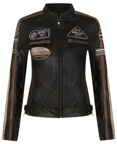 Womens black leather biker - womens,
