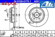 X2 PCS REAR BRAKE DISC SET LEFT & RIGHT 24.0109-0170.1 ATE I