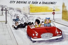 Comic, Funny, Humour Artist Postcard, Car City Driving is Such a Challenge
