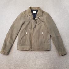 Selected Homme Mens Jacket Medium Grey Suede Biker Goatskin Coat Bomber