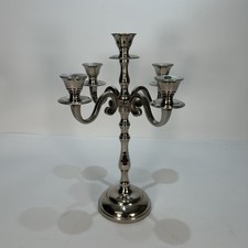 Metal Candelabra 5-Arm Candle Holder Stand Silver Finish 34cm Tall Used Heavy
