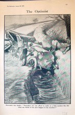 Original Old Antique Print Motorist Car Crash River Ditch Drowning Man 1915