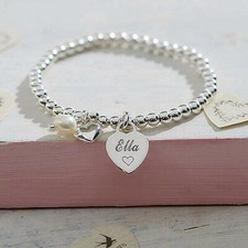 Personalised Jewellery Silver Ball Bracelet Engraved Heart Gift Boxed FREEPOST