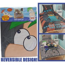 Disney Phineas & Ferb Agent Single Duvet Cover Pillowcase Set Reversible Bedding