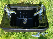 Bespoke Burlington Jet Black Wall Mounted Edwardian Cloakroom Basin and Taps
