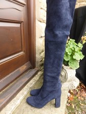 Barneys New York Navy Blue Stretch Suede Over knee High Boots Sz 39 , NWOB