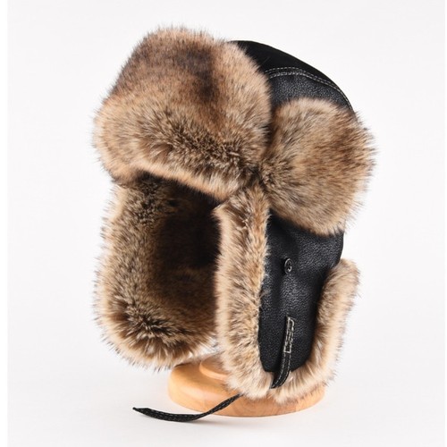Leather winter trapper hat - leather,