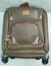 Kangol Brown Faux Leather Cabin Suitcase Telescopic 4 Wheel Spinner VGC Free P&P