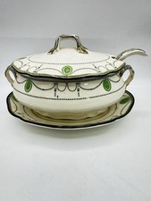 Royal Doulton Countess RdNo 523784 Tureen Lid Plate & Ladle Cream Green c1907 Z1
