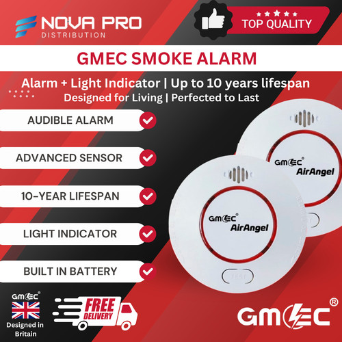 Gmec smoke alarm with battery - smoke,