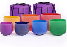 432Hz 6"-12" 7 PcsColored Frosted Quartz Crystal Singing Bowls Set W/Case