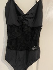 Plume Lace Front Black Leotard Size Large