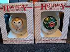 2 Charley Harper Ornaments/ Christmas Baubles - Barn Owl & Flying Cardinal