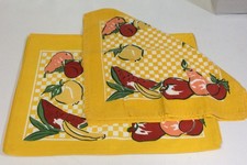 Vintage Placemats - 8 & 4 -  Napkins. Yellow Fruit Print. Heavy and Nice!