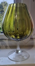 Vintage Large Oversized Brandy Glass Vase Bowl Olive green colour