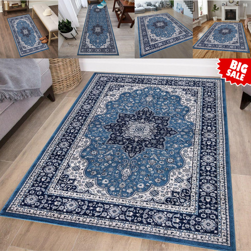 Blue traditional vintage rug - blue,