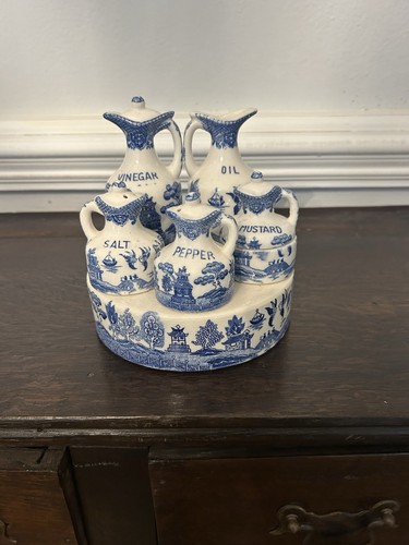 Vintage blue willow condiment - blue,