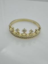 Solid 9ct Yellow Gold Crown Ring Size Q Diamond New UK 375 Hallmarked