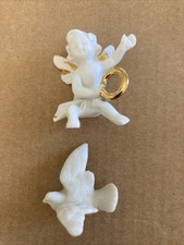 Vintage White Cake Topper Bisque Angel Ring Dove Figure Decoration