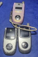 2000s Motorola V220 Flip Mobile Phones, Silver and Pink - Joblot of 3 (Working)