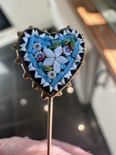 Vintage Micro Mosaic Heart Stick Pin Hat Brooch