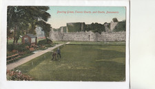 Vintage Postcard - Bowling Green , Tennis Courts & Castle , Beaumaris , Anglesey
