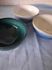 3 x DENBY RICE  BOWLS-5.1"  One Blue Denim -One Blue Haze-One Greenwich-Unused