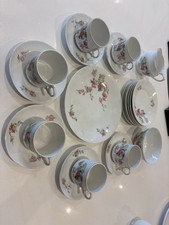 Victoria Czechoslovakian Porcelain Tea Set Floral Gold Trim for 6 People