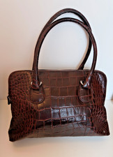 Tula Large Leather Mock Croc Brown Handbag