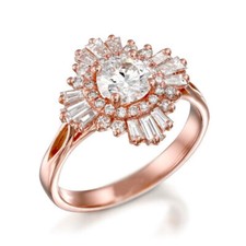 3.5ct Round Cut Moissanite Engagement Ring Sunburst Ballerina Rose Gold Plated