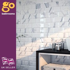Glossy Gris Marble Brick Subway Metro Tile With Bevelled Edge 10x30cm Box
