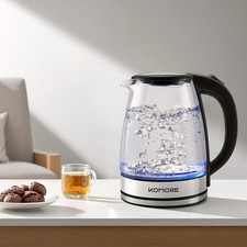 1.8L 1500W Glass Teapot Electric Kettle W/ Blue LED Light & Boil-Dry Protection