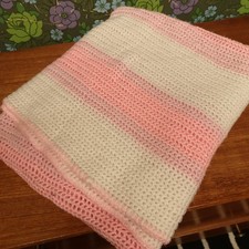 Long Pink White Knitted Stripy Blanket Bed Runner Lap Throw