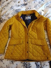 Joules Women's Quilted Jacket Size 14 Yellow Floral Lined Zip Up Pockets Unworn
