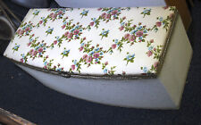 Vintage Ottoman Wooden With Illustrated Fabric Top Seat  Storage Blanket Box