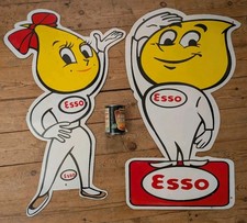 ESSO - 30" ADVERTISING SIGNS - Large Boy / Girl Enamel Pair Metal Plaque Display