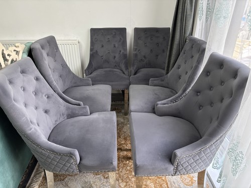 Grey velvet tufted - high, back